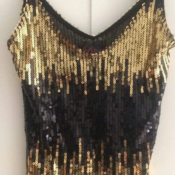 LUXE Evening black and gold sequin Dress/ XS - Picture 3 of 7